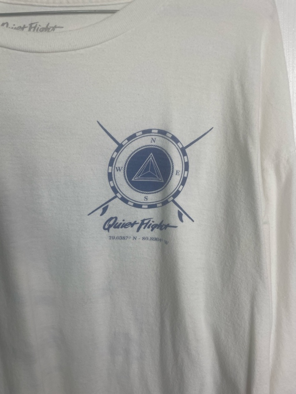 Men's Long Sleeve Graphic Tee - White/Blue. Quiet flight